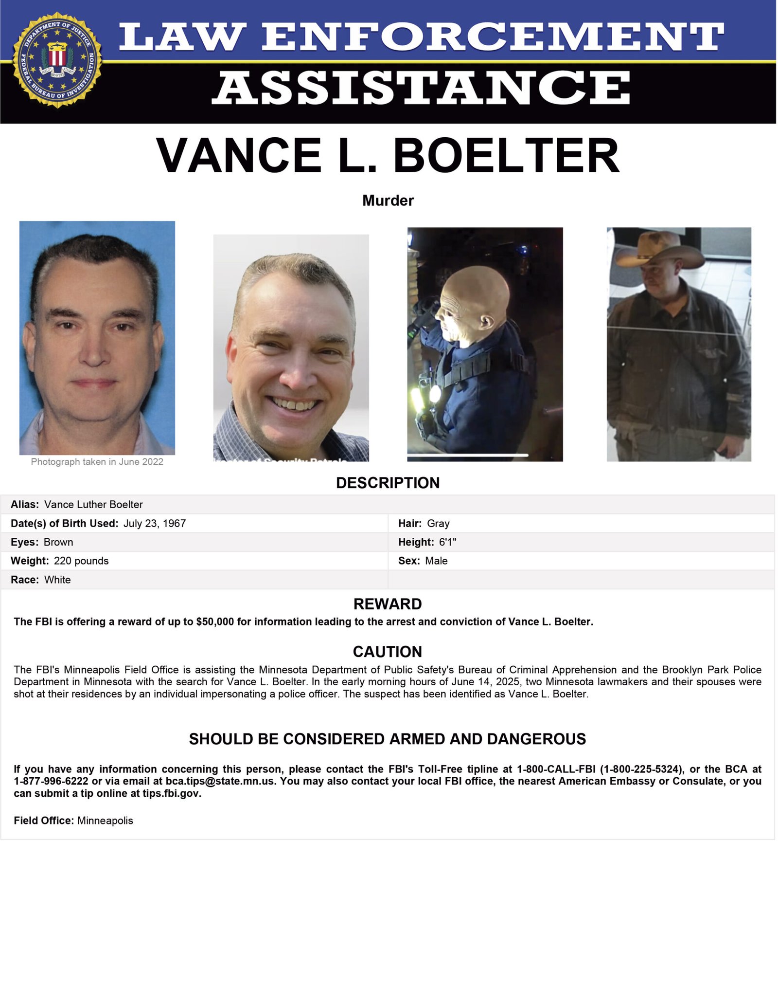 BUSCAN A HOMBRE ARMADO POR ASESINATO DE LEGISLADORA EN MINNESOTA