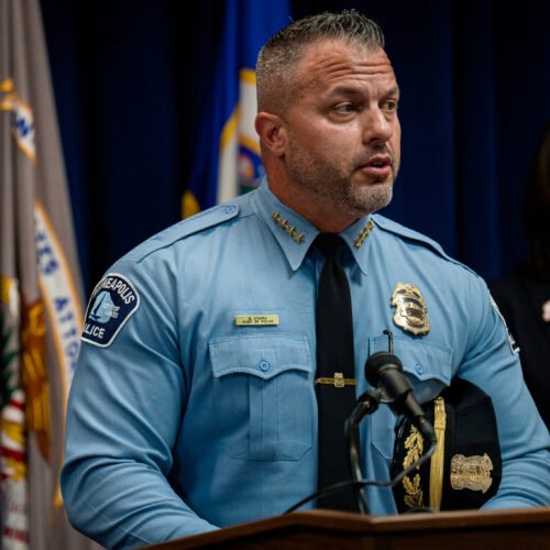 Minneapolis police chief Brian O'Hara speaks at a press conference announcing the findings from the Department of Justice on the investigation into the Minneapolis police on June 16, 2023.