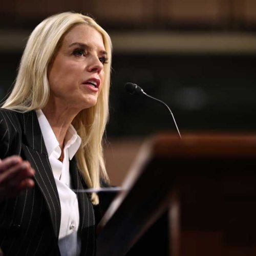 WASHINGTON, DC - JANUARY 15: Former Florida Attorney General Pam Bondi testifies before the Senate Judiciary Committee during her confirmation hearing to be the next U.S. attorney general in the Hart Senate Office Building on Capitol Hill on January 15, 2025 in Washington, DC. Bondi, who was nominated by President-elect Donald Trump, defended him during his first impeachment trial in 2020 and publicly supported false claims that the 2020 election was stolen from him.  (Photo by Chip Somodevilla/Getty Images)